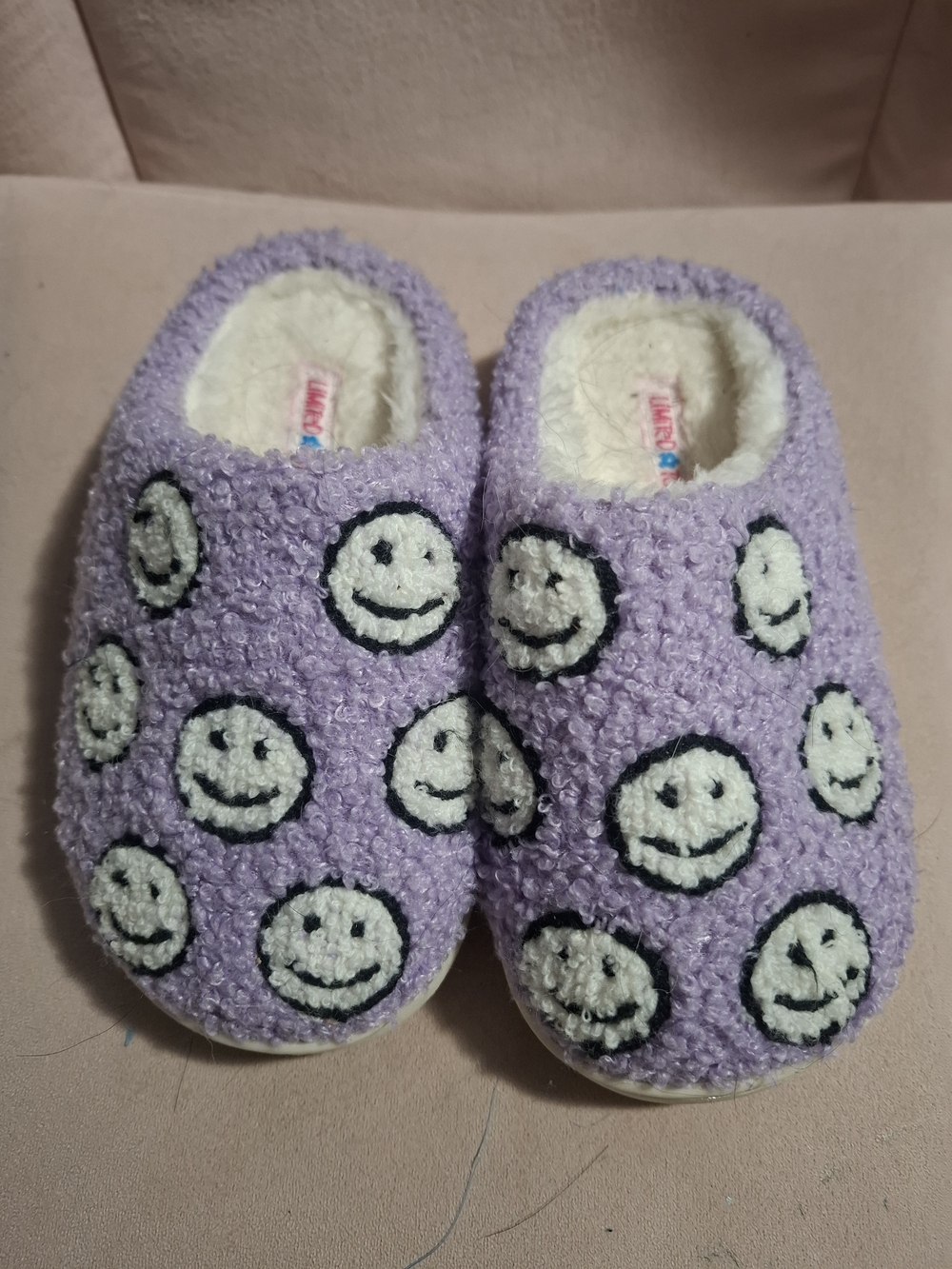 Plush Lavender Kids Smile Slippers